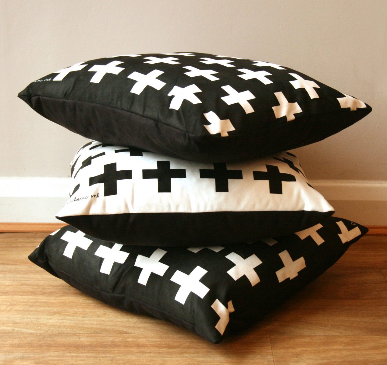 Swiss Cross Cushion - White on Black -modern black and white cushion