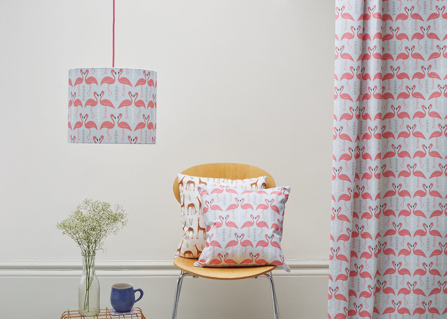 Flamingo Flourish cushion, white