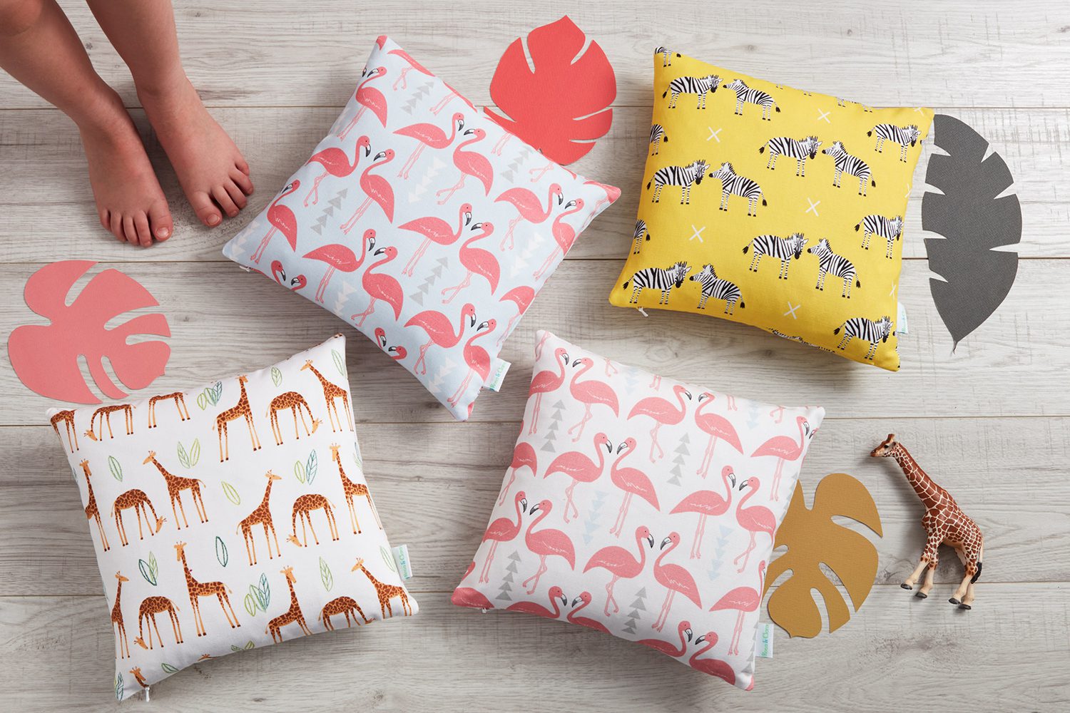 Flamingo Flourish cushion, white