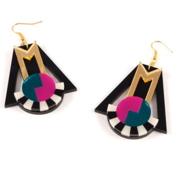 FORM018 Earrings - Gold, Teal, Pink