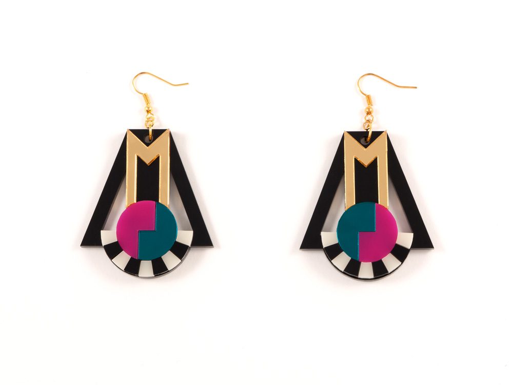 FORM018 Earrings - Gold, Teal, Pink