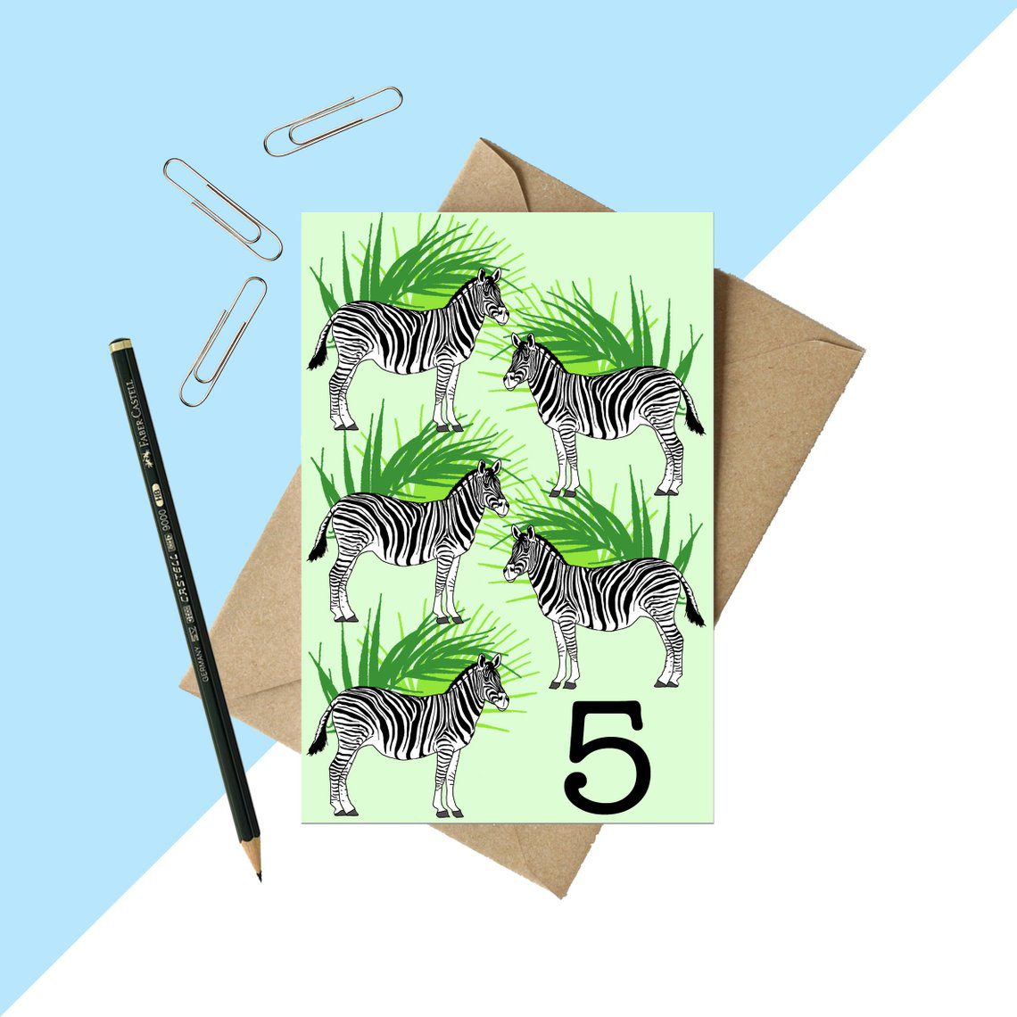 Age 5 Zebra Birthday card