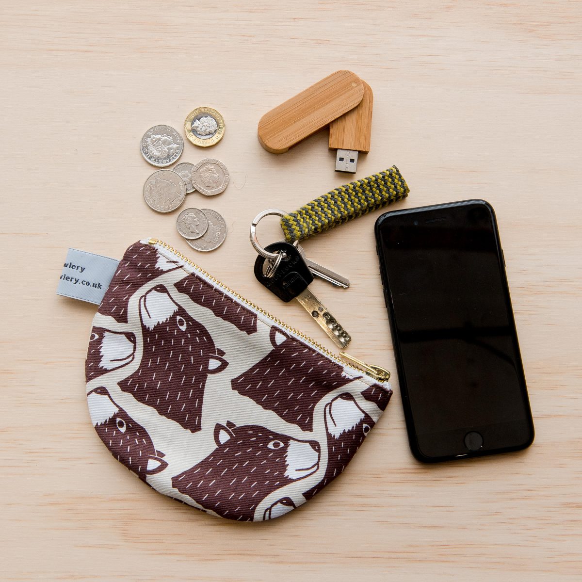 Bear print purse - half circle purse - semi circle purse - coin purse - change purse - wallet - zipper coin pouch - animal print purse