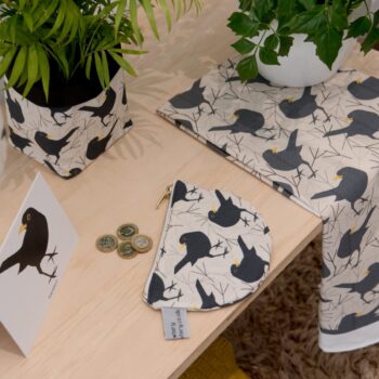 Blackbird print purse - semi circle purse