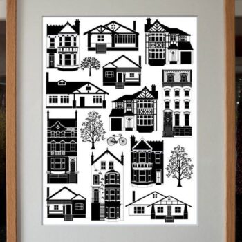 Mixed Houses Digital Art Print in Black and White 30cm x 40cm