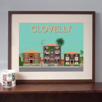 Retro Style Art Print of Clovelly 1930s Art Deco Flats 30cm x 40cm