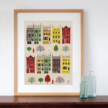 London Row Houses Art Print Autumn Fall Colours