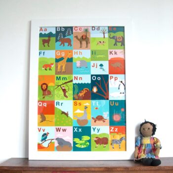 Animal A-Z Alphabet Colourful A2 Print 42cm x 59.4cm