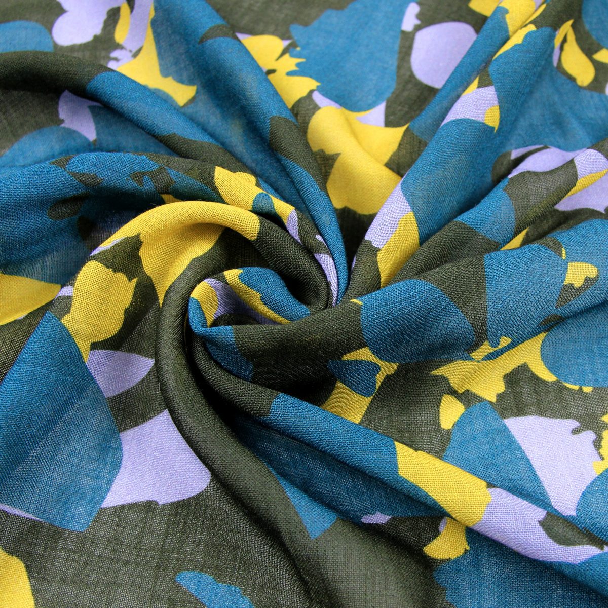 Large wool scarf – graphic leaf pattern in lilac, lime and teal – ‘Spring Leaves’