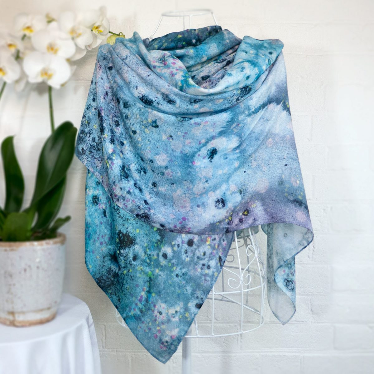 Large wool scarf - abstract painterly blues 'Metamorphic Salts'