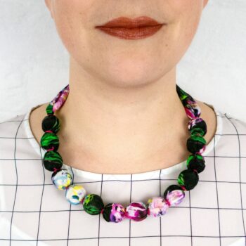 Chunky, Fabric Covered, Bead Necklace 'Peony'