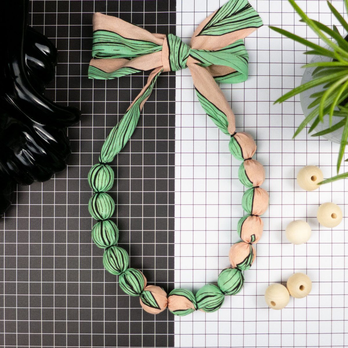 Chunky, Fabric Covered, Bead Necklace 'Big Leaf'