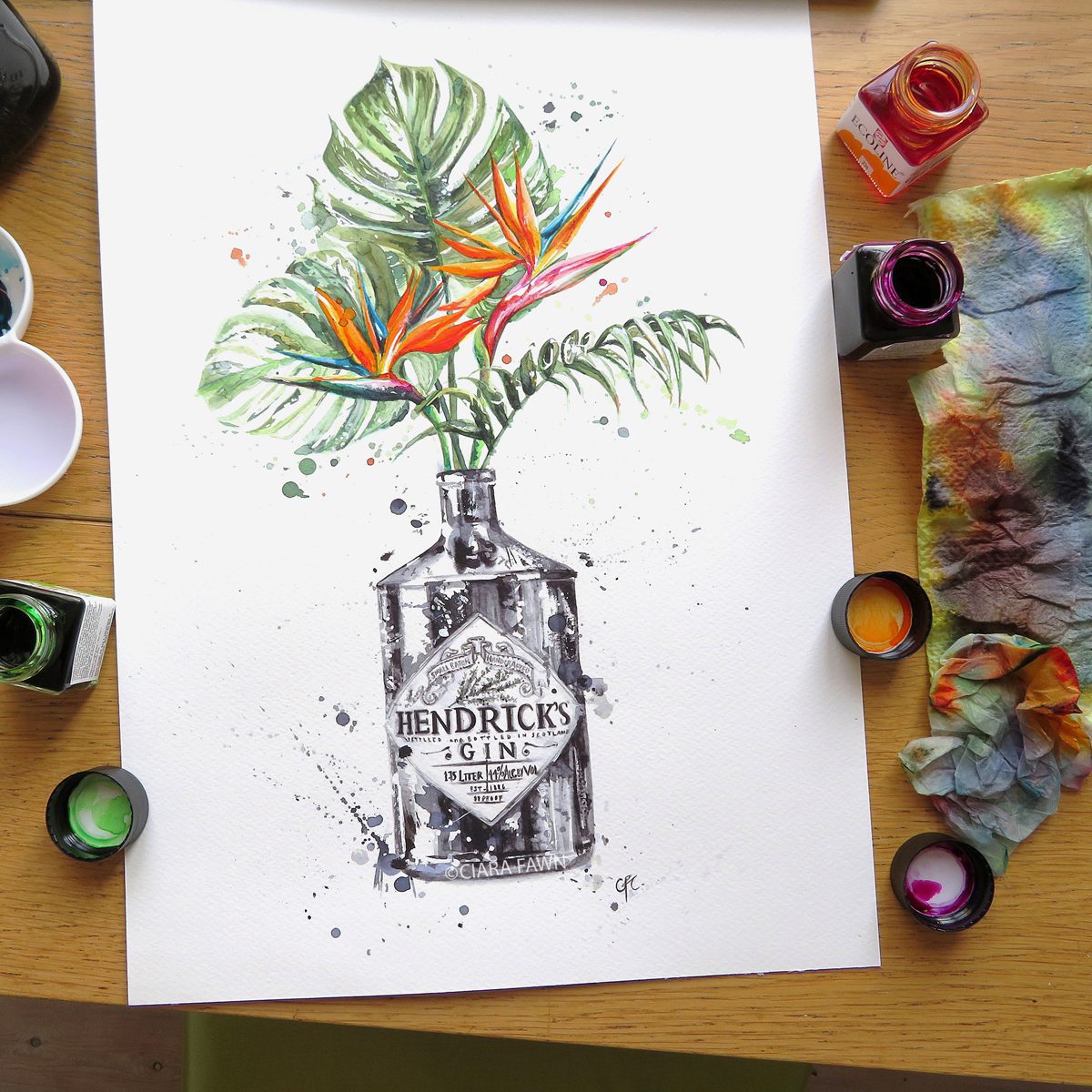Bespoke Watercolour Painting - Bottle Vase