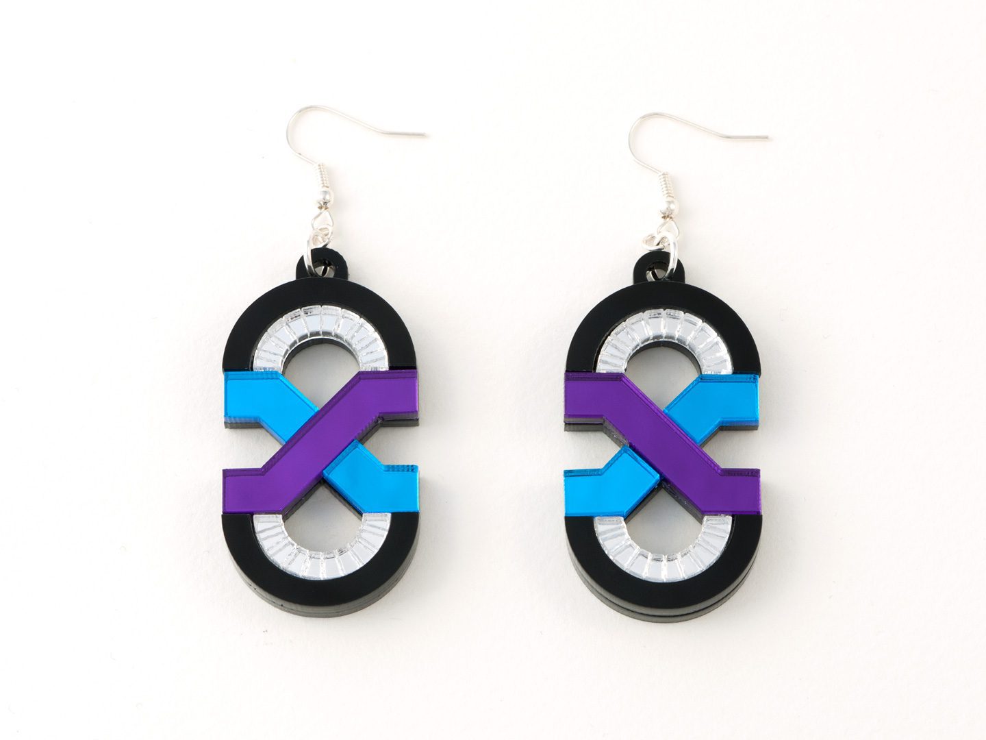 FORM041 Earrings - Mirror Purple, Sky blue, Silver