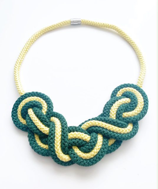 Green and Yellow statement rope necklace, Cotton rope necklace - The Jasmine necklace