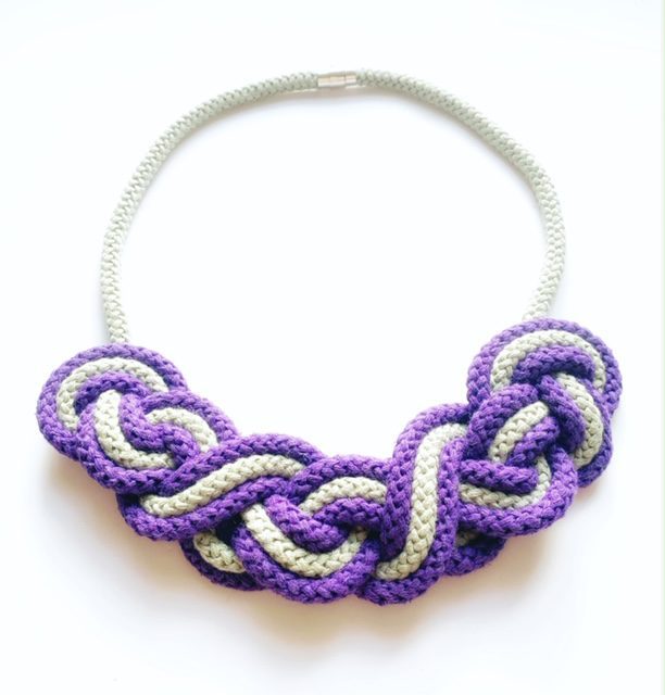 Green and Yellow statement rope necklace, Cotton rope necklace - The Jasmine necklace