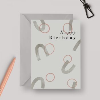 Happy Birthday Circles Abstract A6 Greeting Card with Grey Envelope