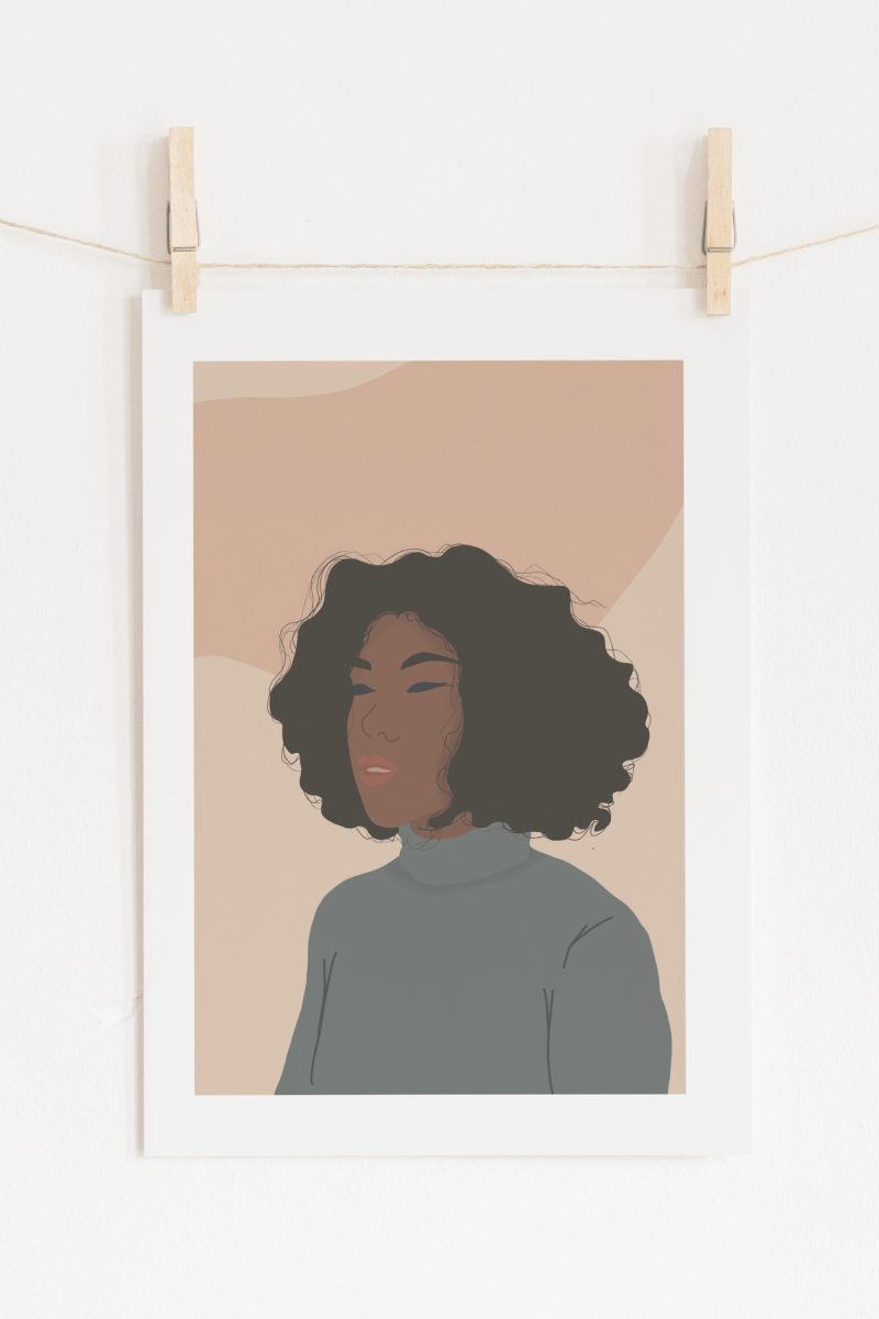 Curly Hair Girl Abstract Illustration A4 Art Print Wall decor- Border, Unframed