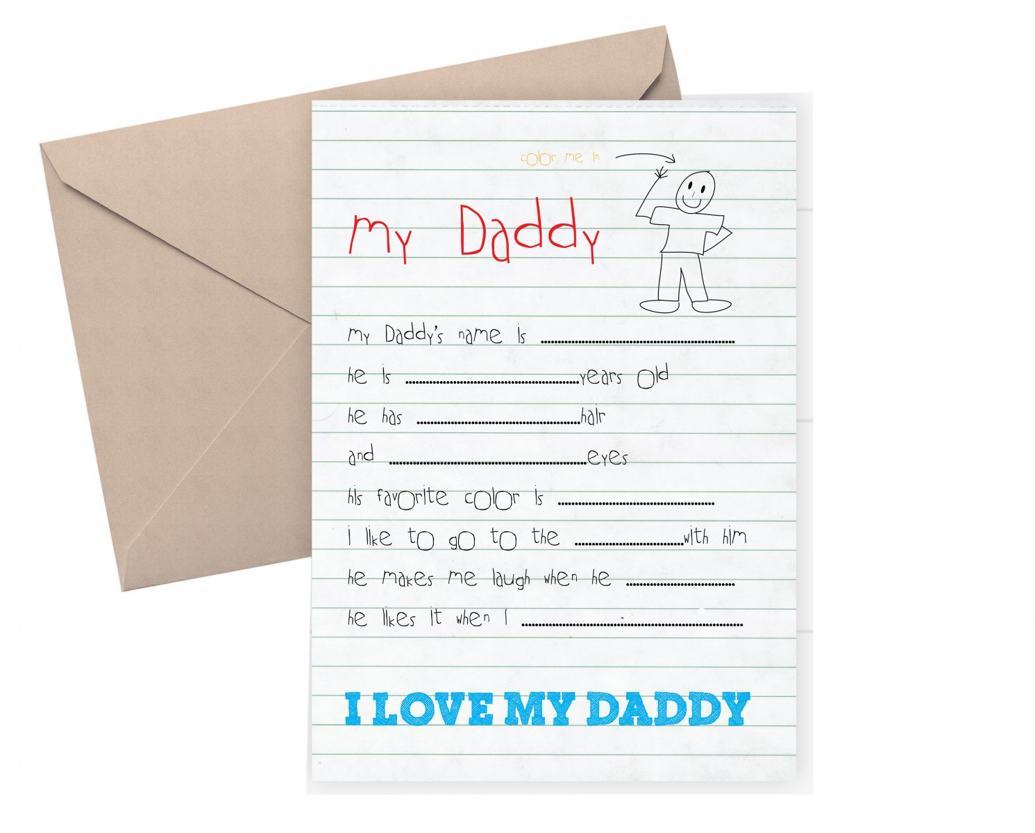 Cute Father's Day card / card from child - child can fill in the blanks