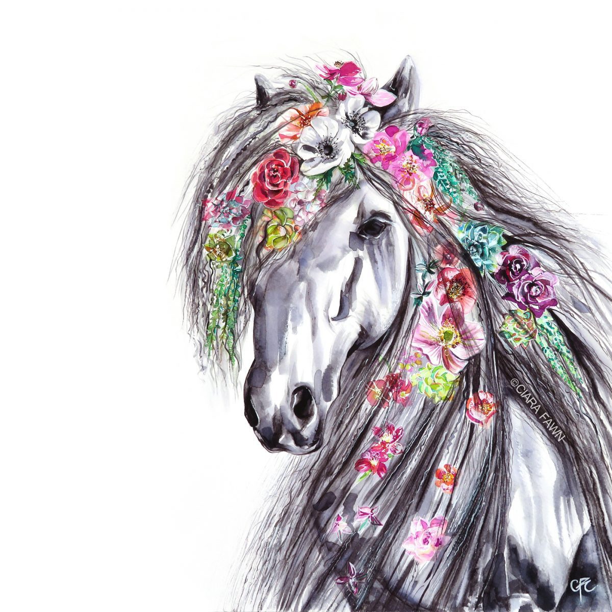 Bloom The Horse Watercolour Print/Gold Leaf