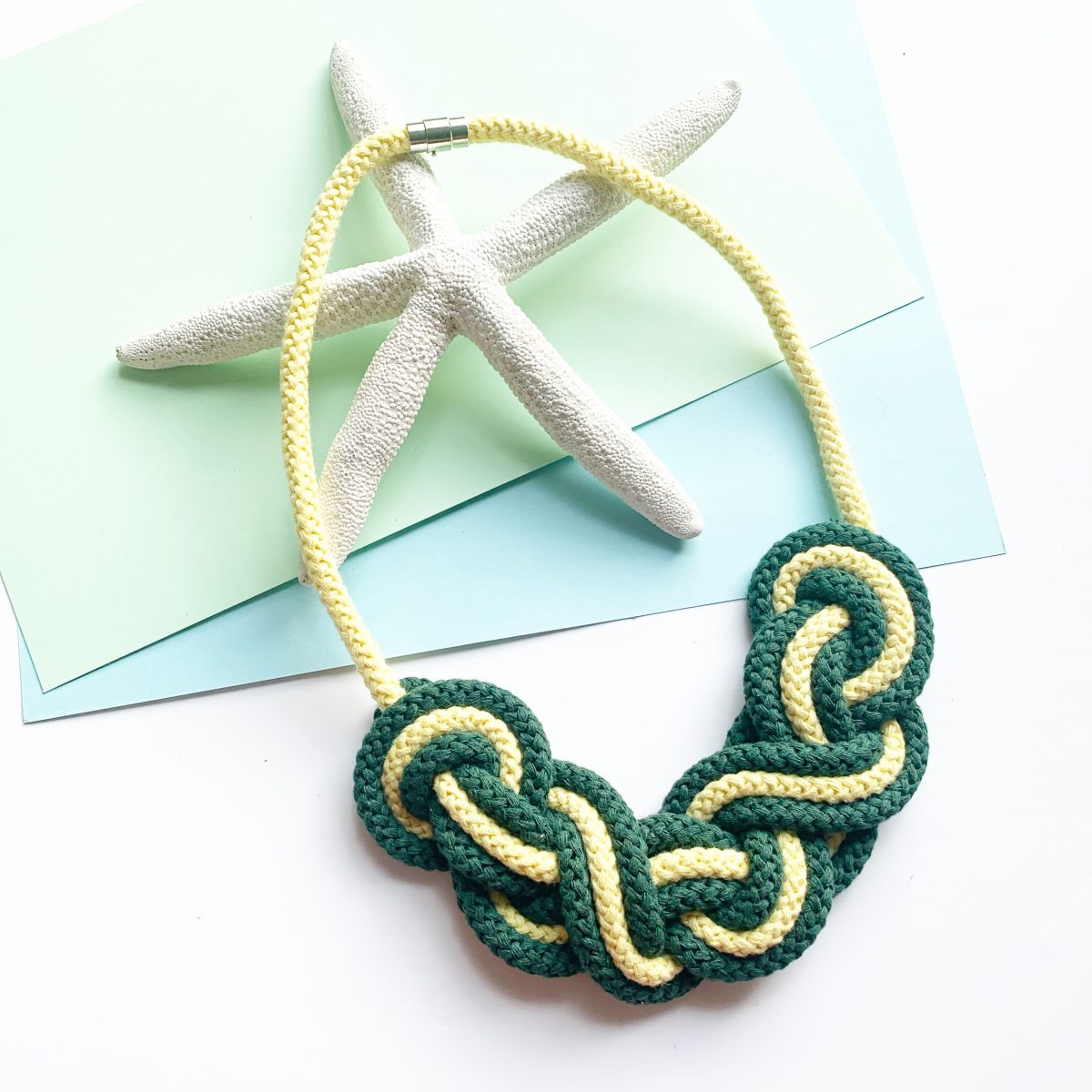 Green and Yellow statement rope necklace, Cotton rope necklace - The Jasmine necklace