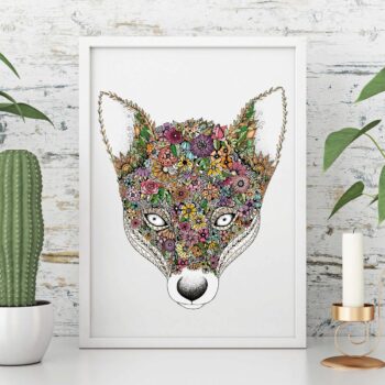 Floral Fox Art Print A4