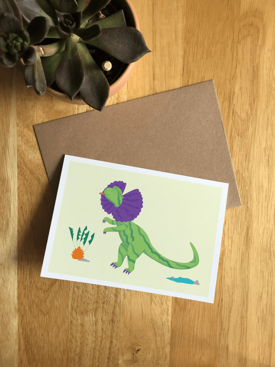Dilophosaurus Illustrated Dinosaur A6 Recycled Greetings card