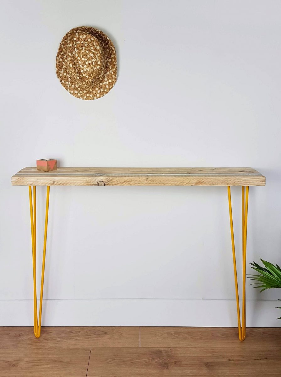 Reclaimed scaffold console table, stripe design