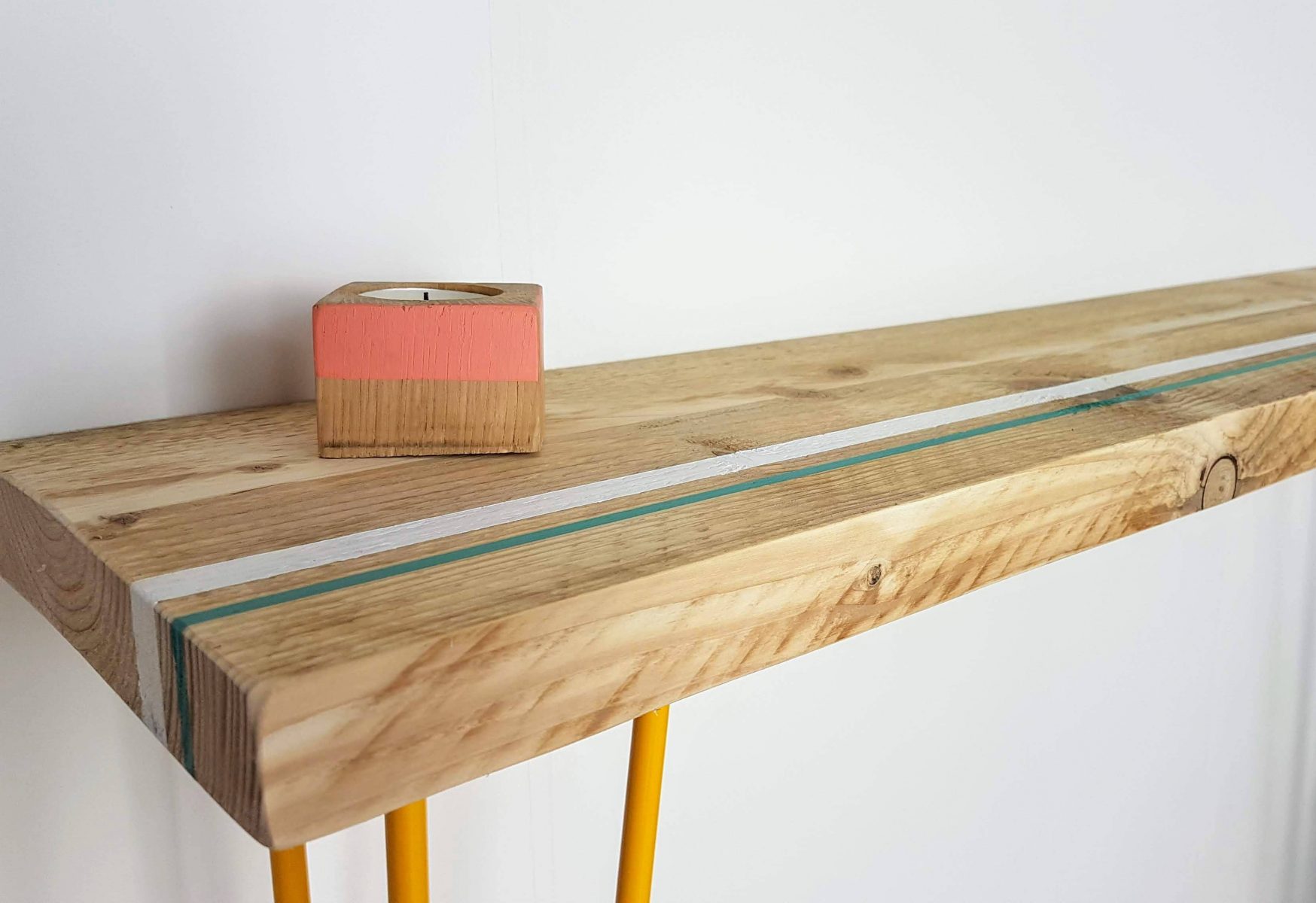 Reclaimed scaffold console table, stripe design