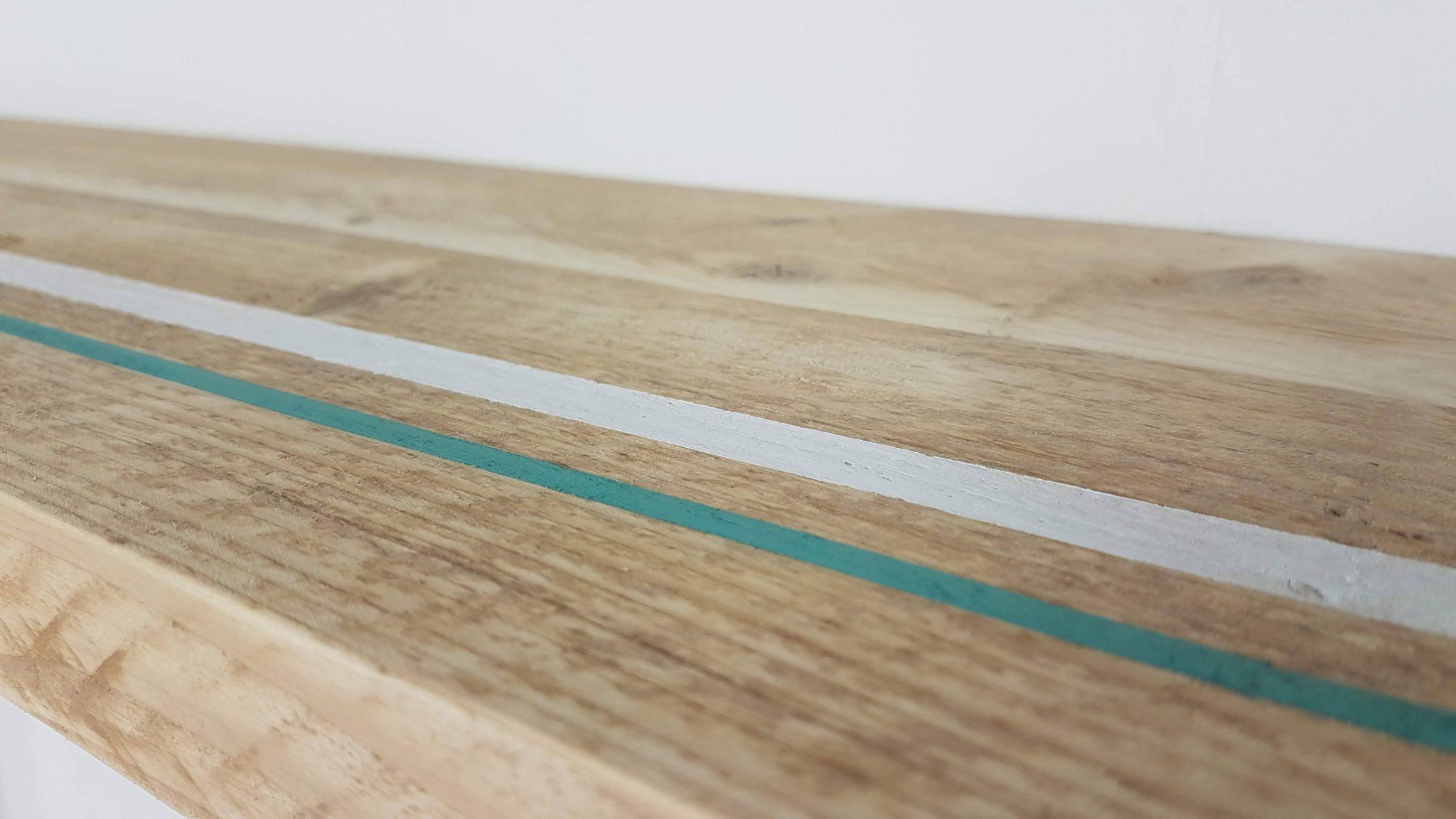 Reclaimed scaffold console table, stripe design