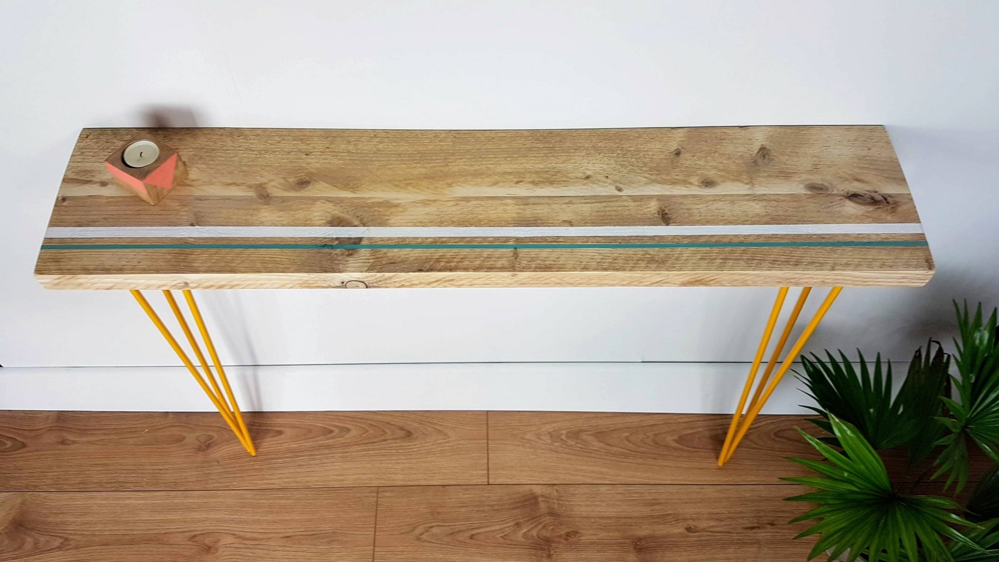 Reclaimed scaffold console table, stripe design