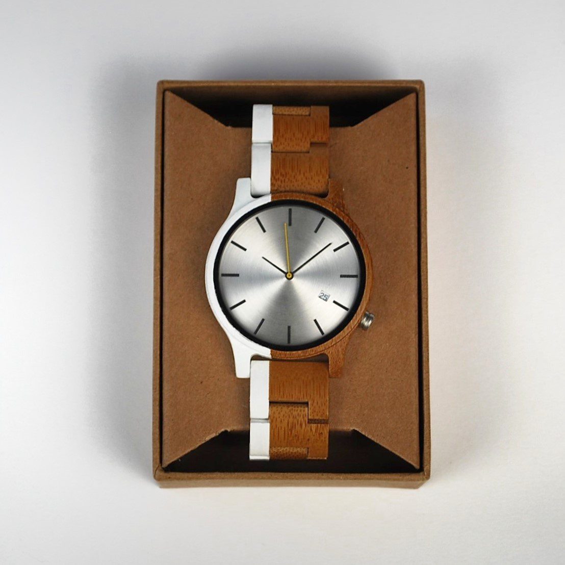 White painted bamboo wood watch