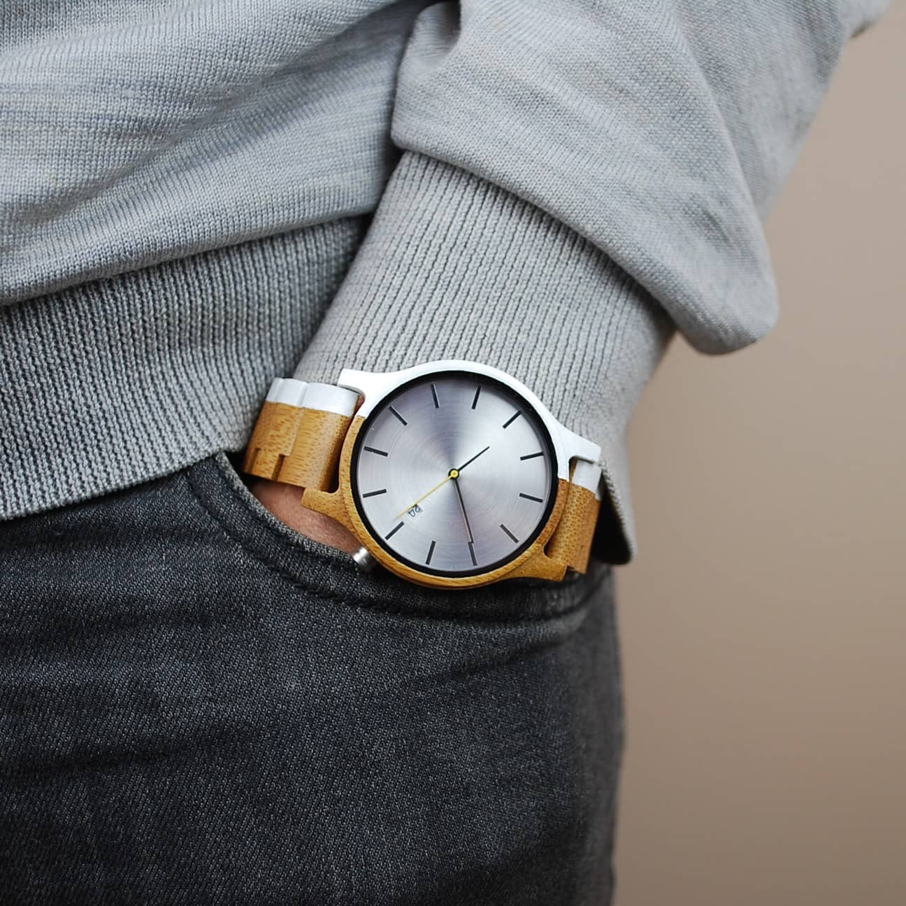 White painted bamboo wood watch