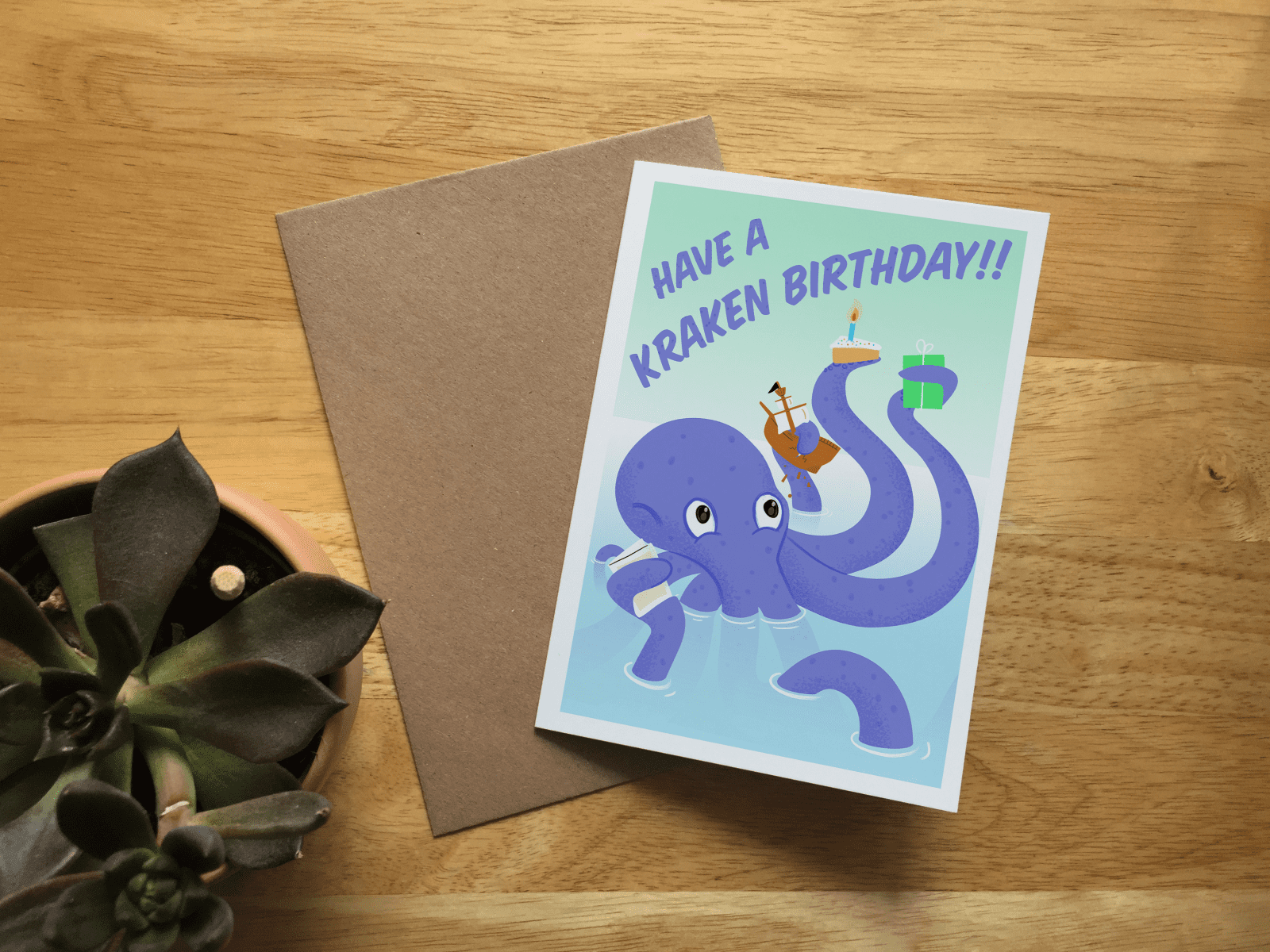 Have a Kraken Birthday | Mythology greeting card | Octopus | Puns | Parody