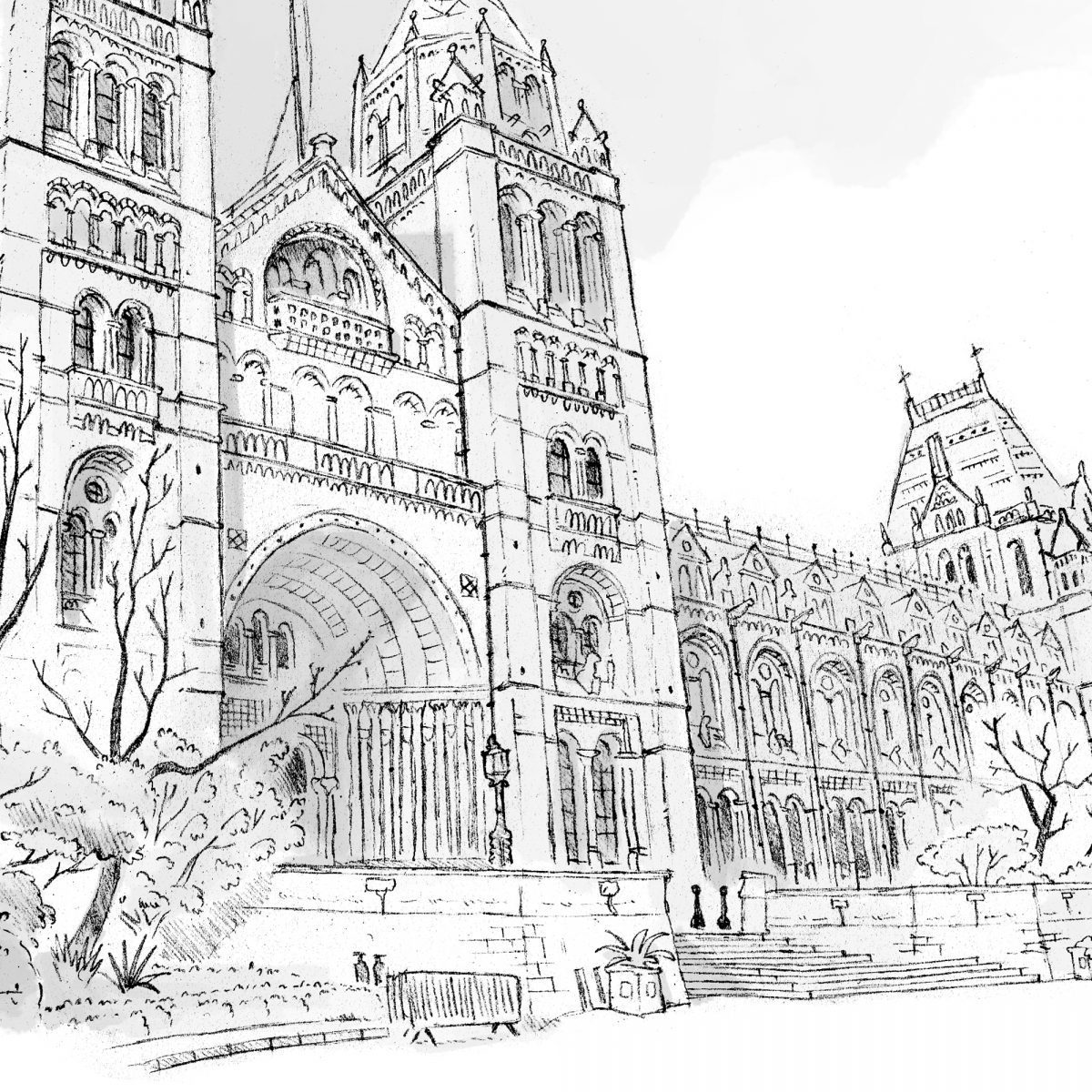 Natural History Museum sketch, London artwork, signed print