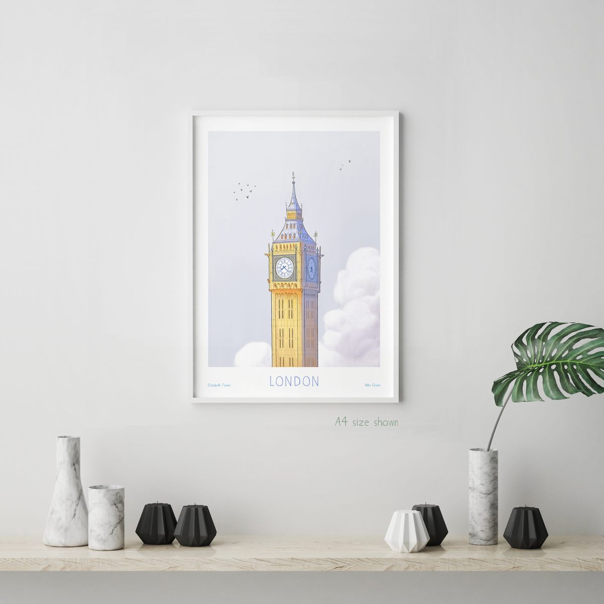 Big Ben, London artwork, signed A4 print