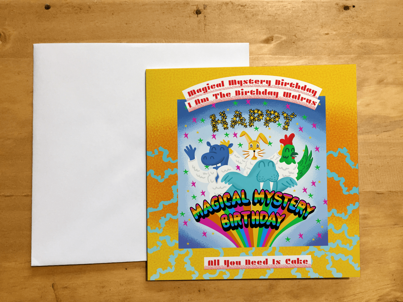 The Beatles Magic Mystery Tour Birthday Parody square band Bday card.