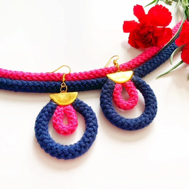 Art Deco Earrings -Teardrop shaped colorful cotton earrings, Non-allergenic Ecofriendly Cotton Earrings