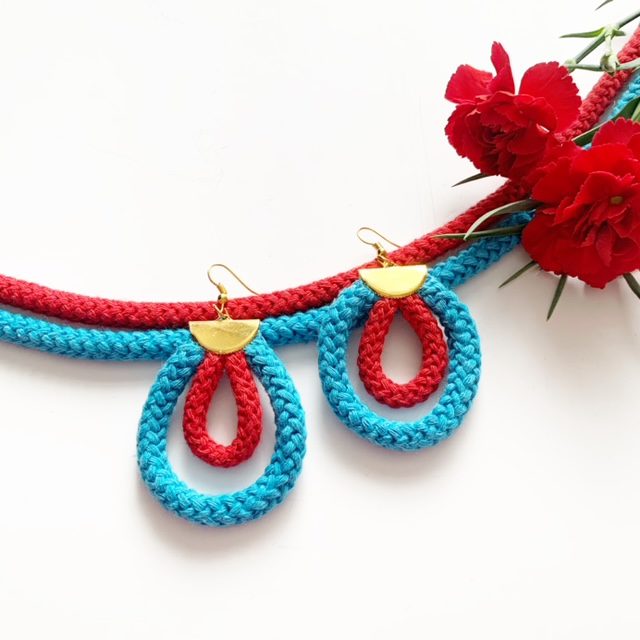 Art Deco Earrings -Teardrop shaped colorful cotton earrings, Non-allergenic Ecofriendly Cotton Earrings