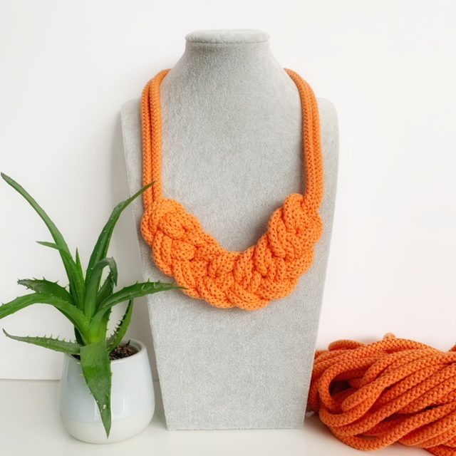 Color Block Knotted Cotton Rope Statement Necklace - Vegan Cotton Necklace - Lena Necklace