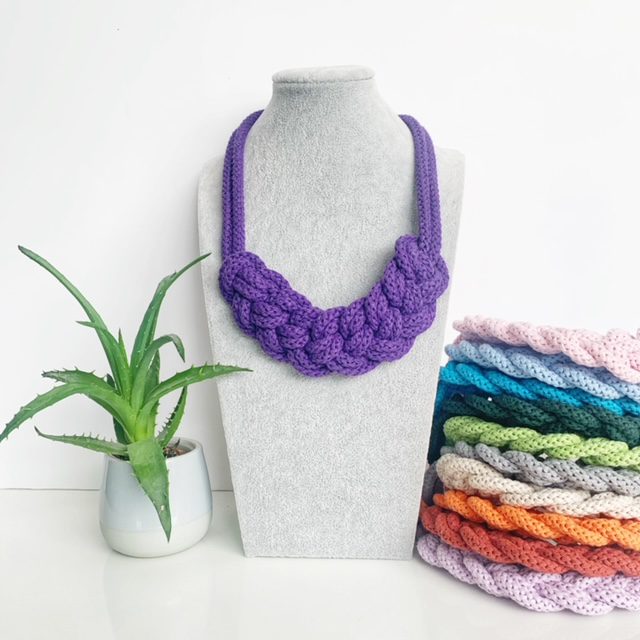 Color Block Knotted Cotton Rope Statement Necklace - Vegan Cotton Necklace - Lena Necklace