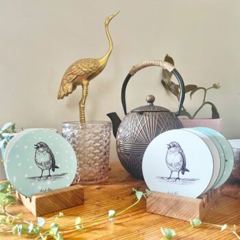 Happy Robin Coasters - Pack of 4 - White