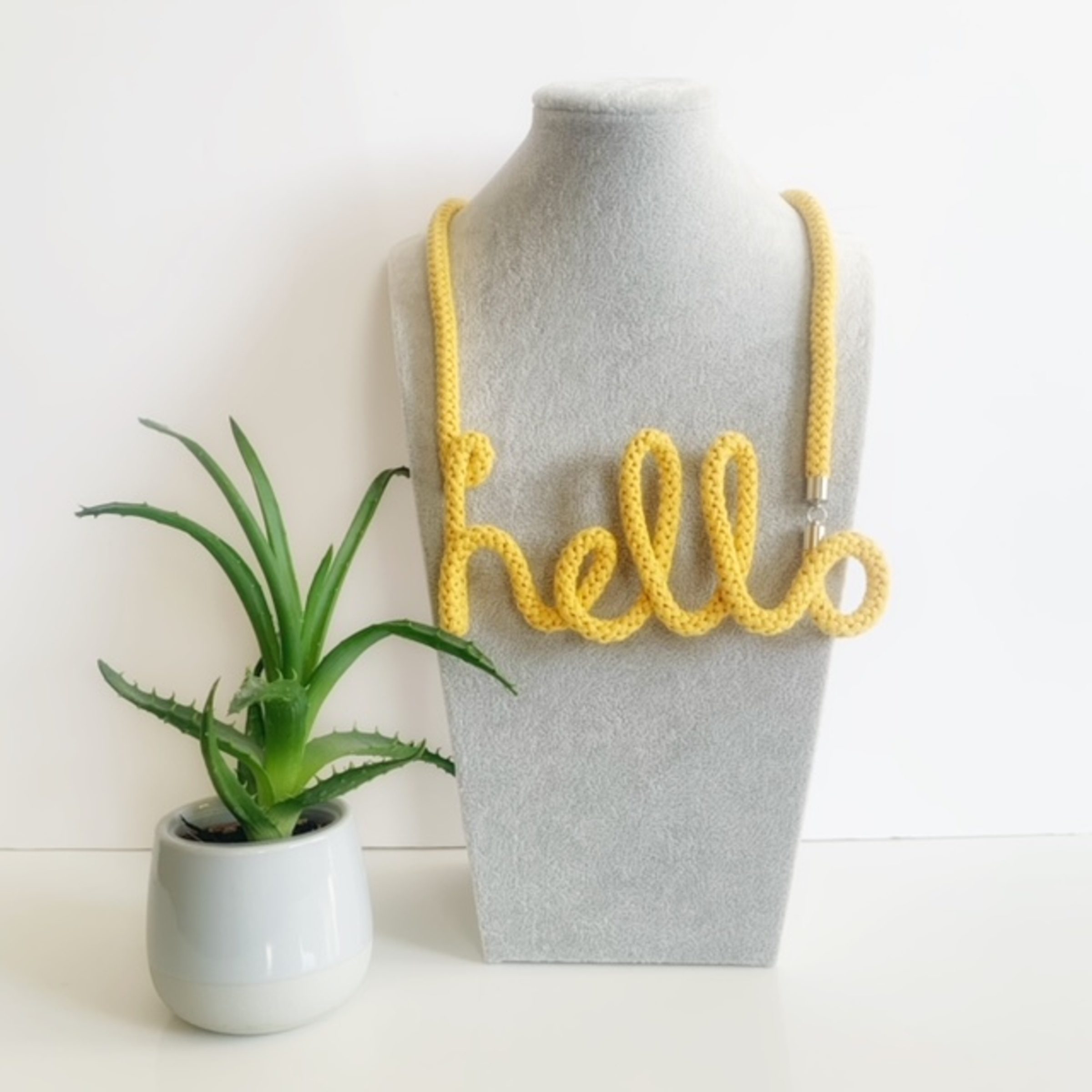 Cotton Hello word necklace, Personalized jewelry, ethical jewelry, 27 colour choices