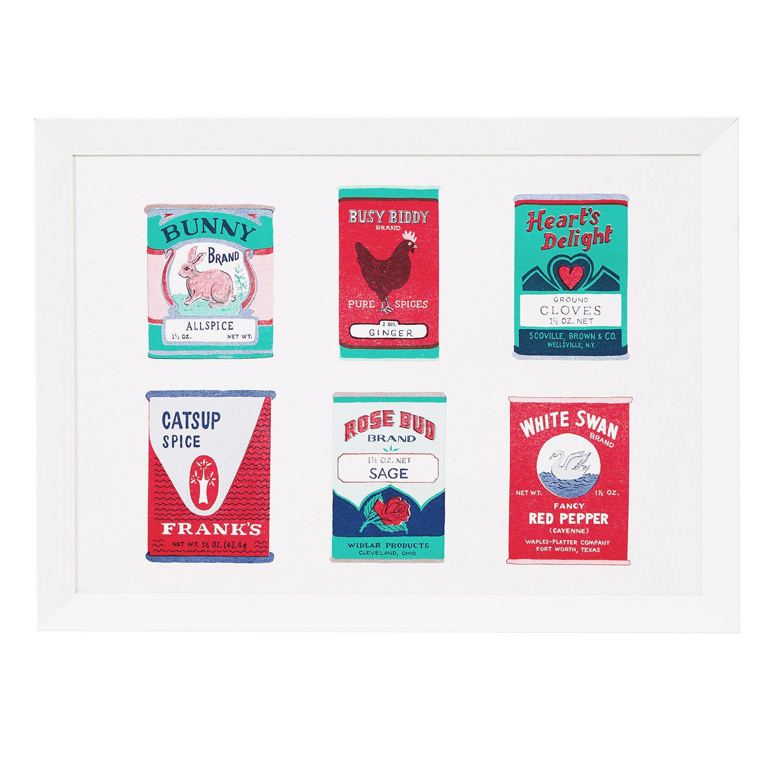 Art Deco Print - Vintage Spice Tins A3 Risograph Print