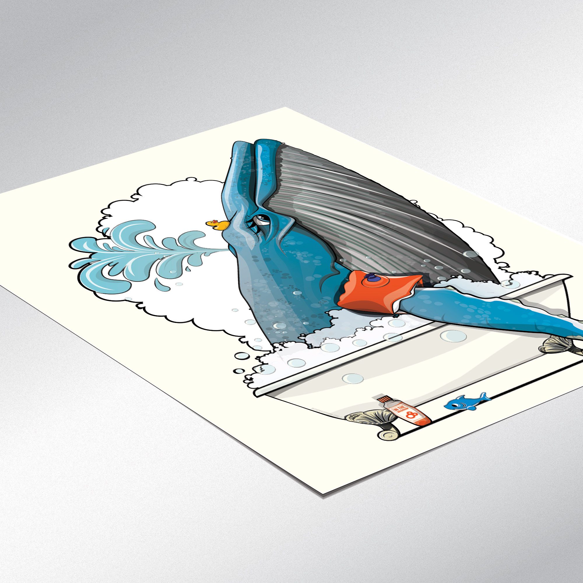 Blue Whale in the Bath, Funny Bathroom Humour Art Print