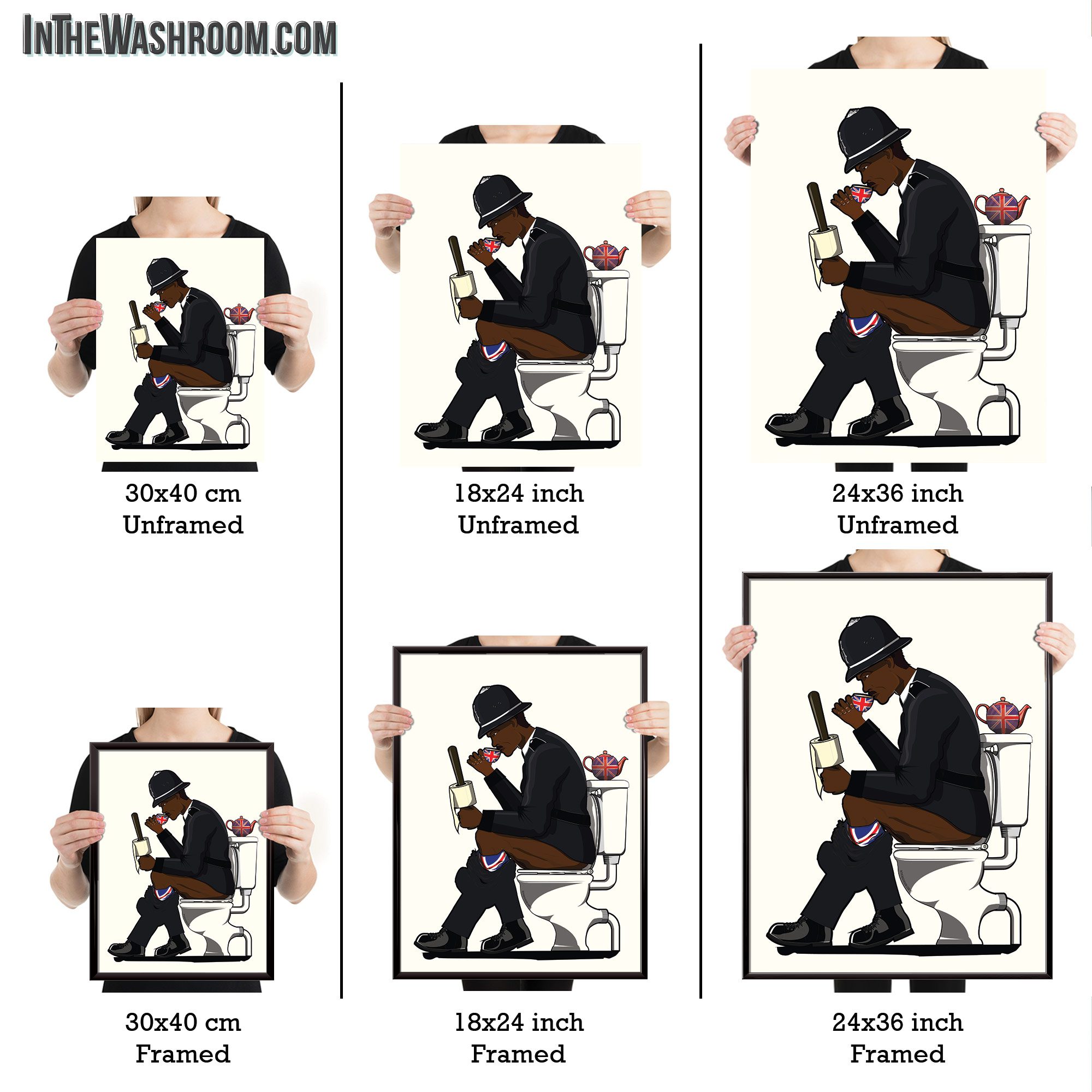 British Police Officer on the Toilet, Funny Bathroom Print