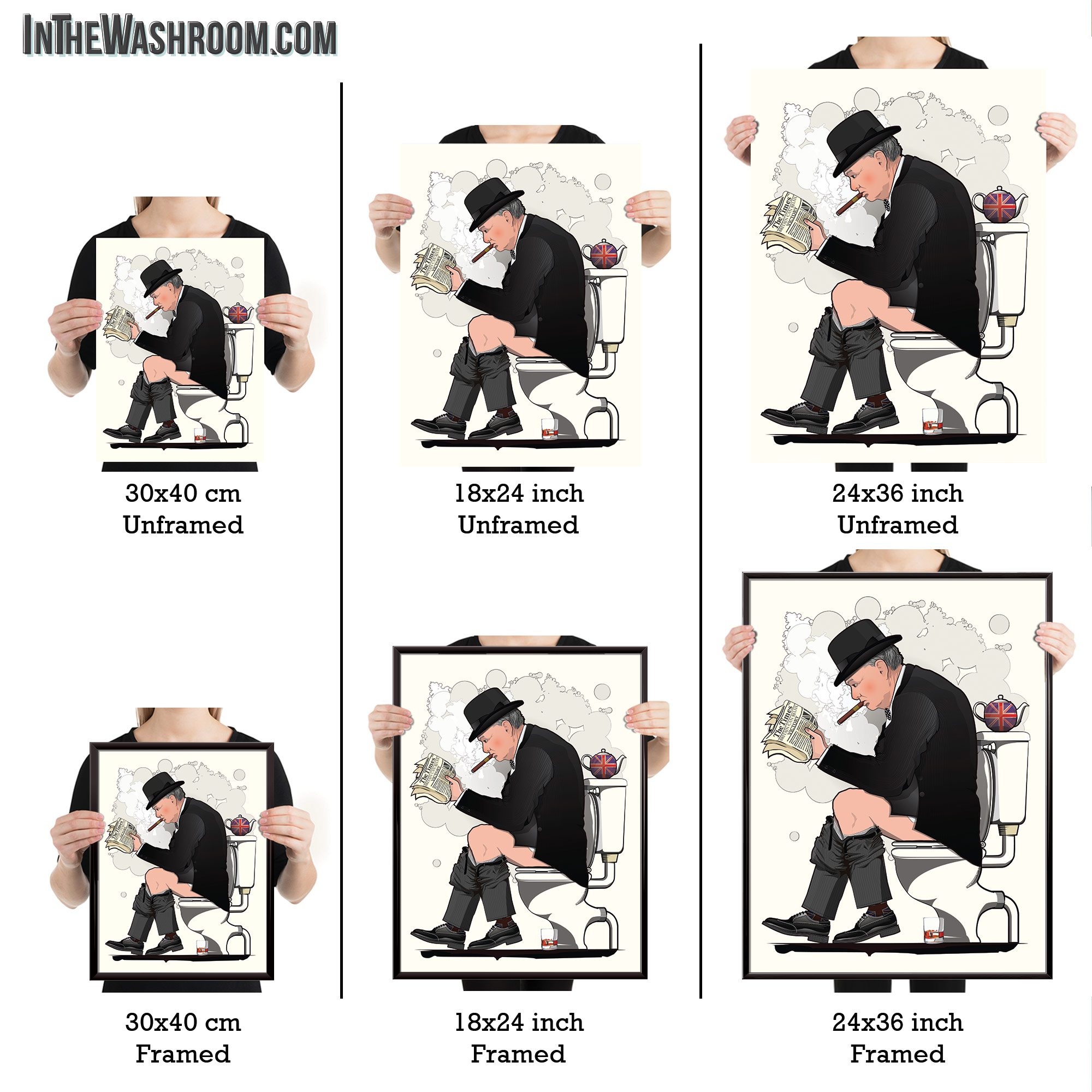 Churchill on the Toilet, Funny Bathroom Humour Art Print