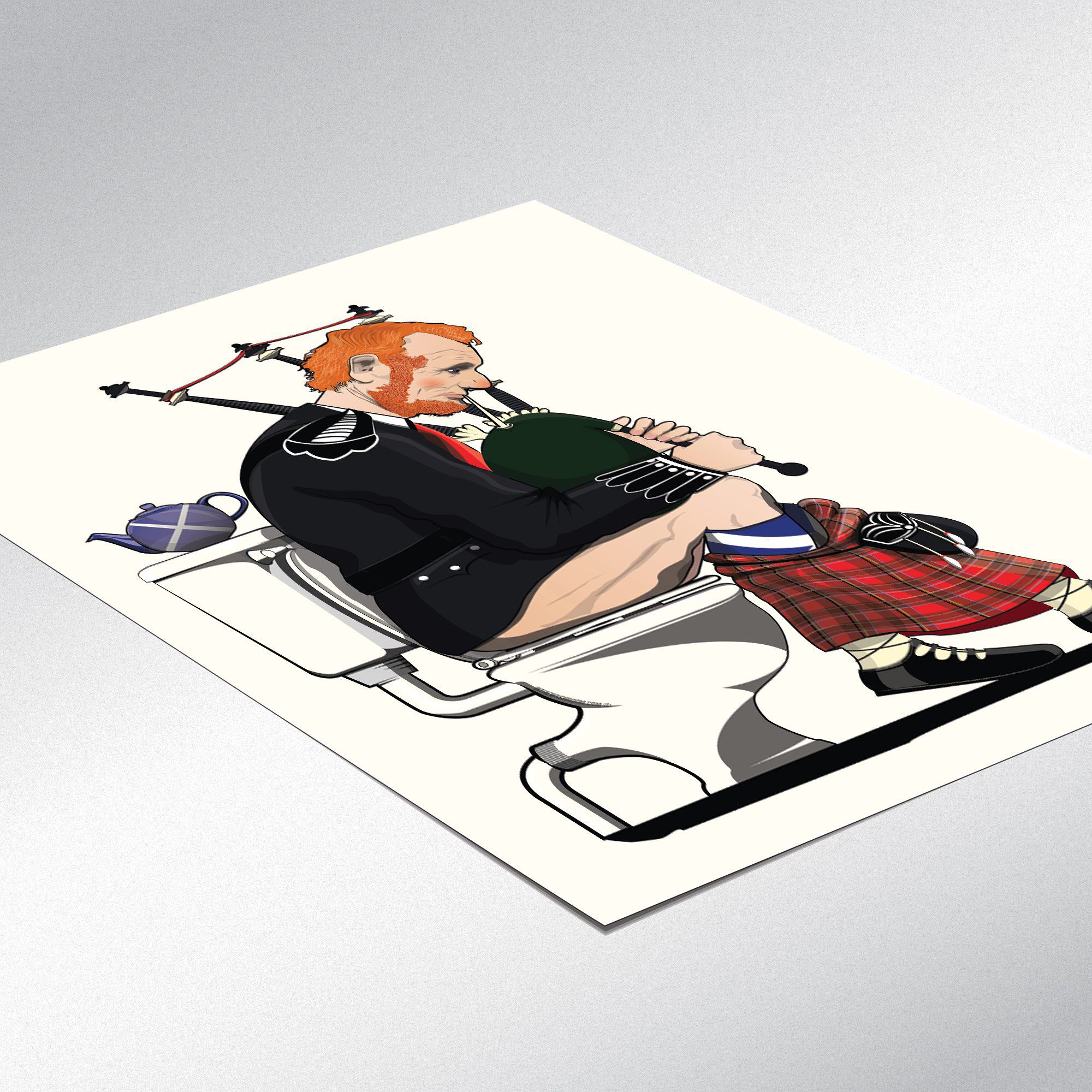 Scottish Bagpipe Player on the Toilet, Funny Bathroom Humour Art Print