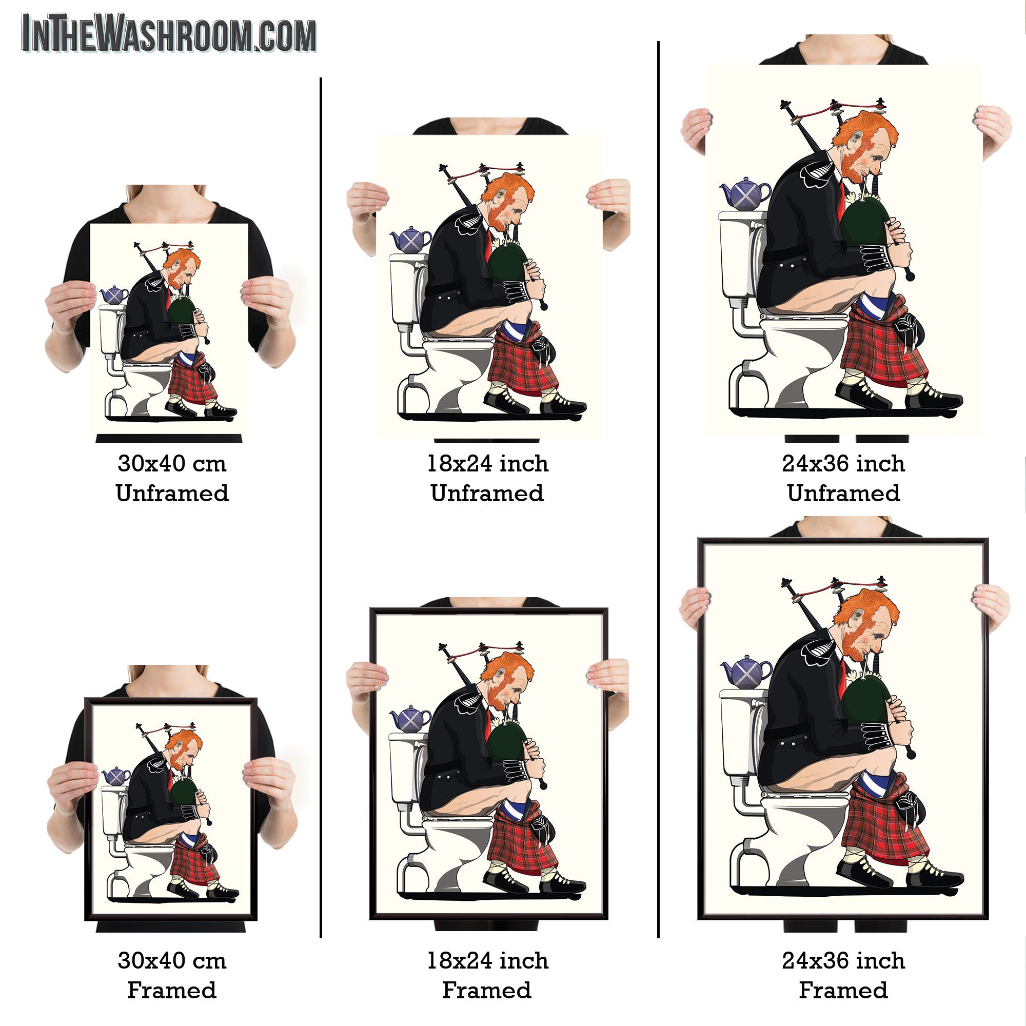 Scottish Bagpipe Player on the Toilet, Funny Bathroom Humour Art Print