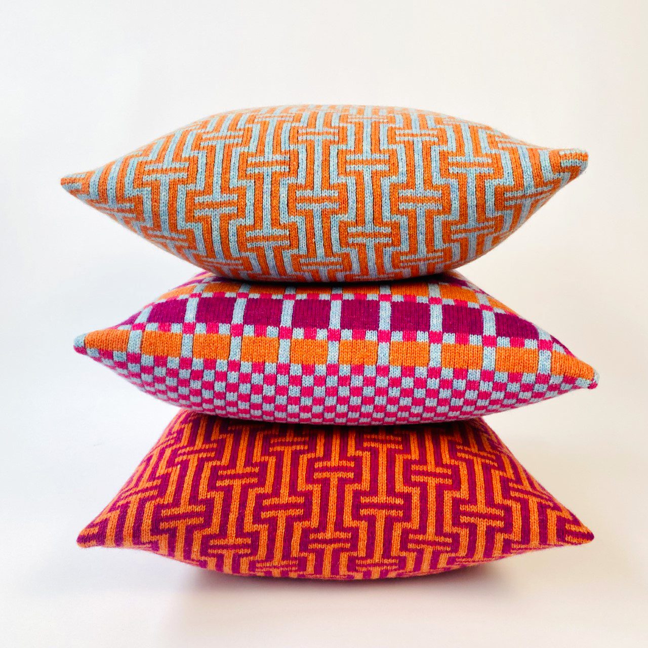 Orange and Blue Cushion - 100% Lambswool